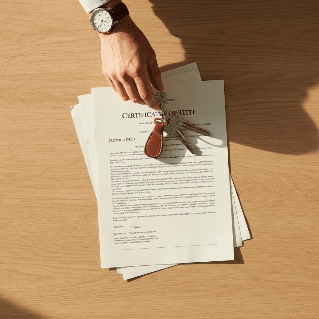 Keys and closing documents on a table
